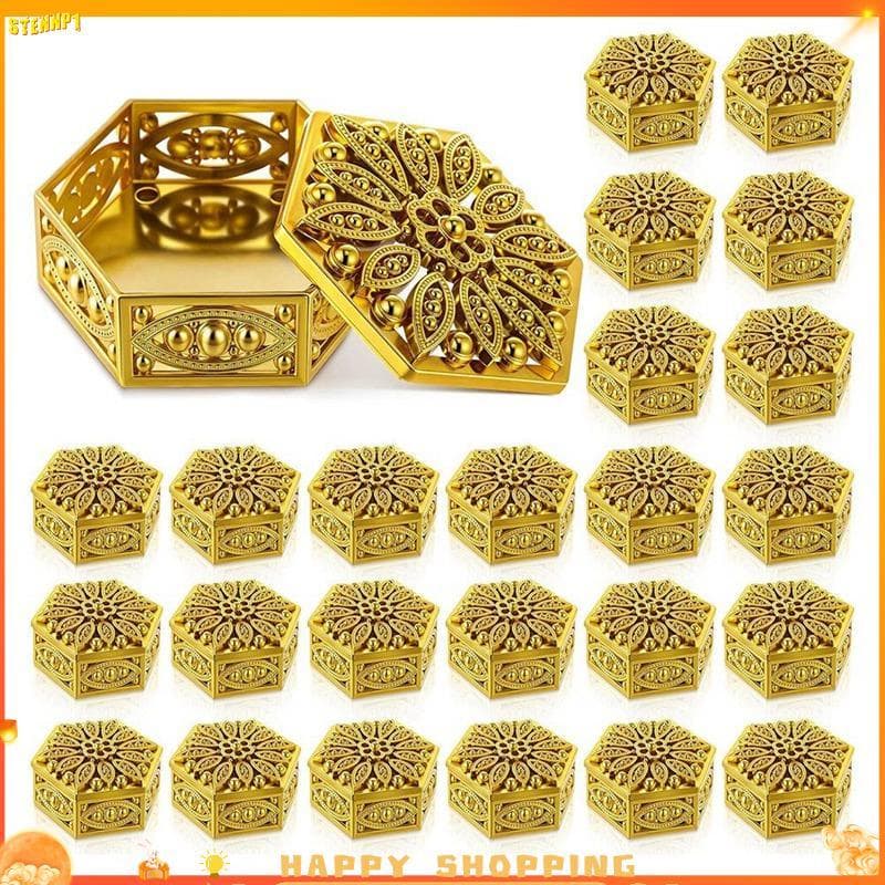 Caixa Dourada Hexagonal , 24 Peças , Presentes De Retorno Indiano Para Pooja , Recipientes Decorativos De Doces Vazados