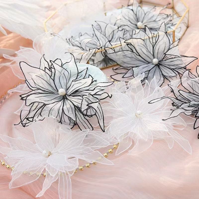 Feito à mão bordado tridimensional grande flor bandana véu casamento Headwear DIY artesanal roupas femininas roupas infa