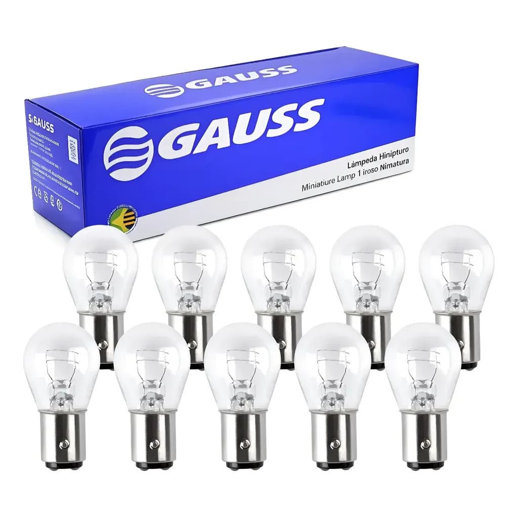 Kit 10x Lâmpadas Gauss 1034 - 2 Polos 12v P21/5w