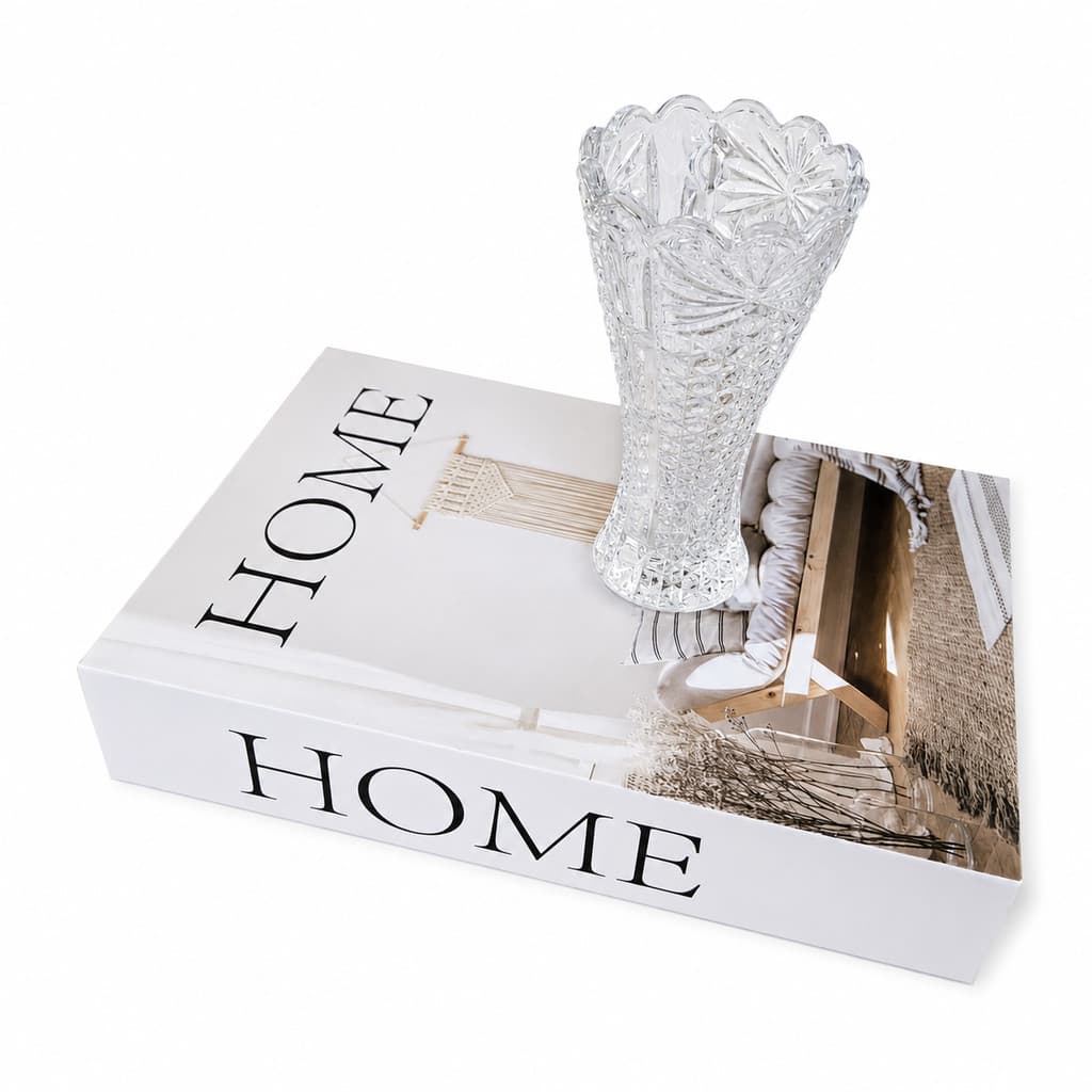 Kit Livro Decorativo Home 27x17 + Vaso Princess Wolff Vidro Transparente Decoração