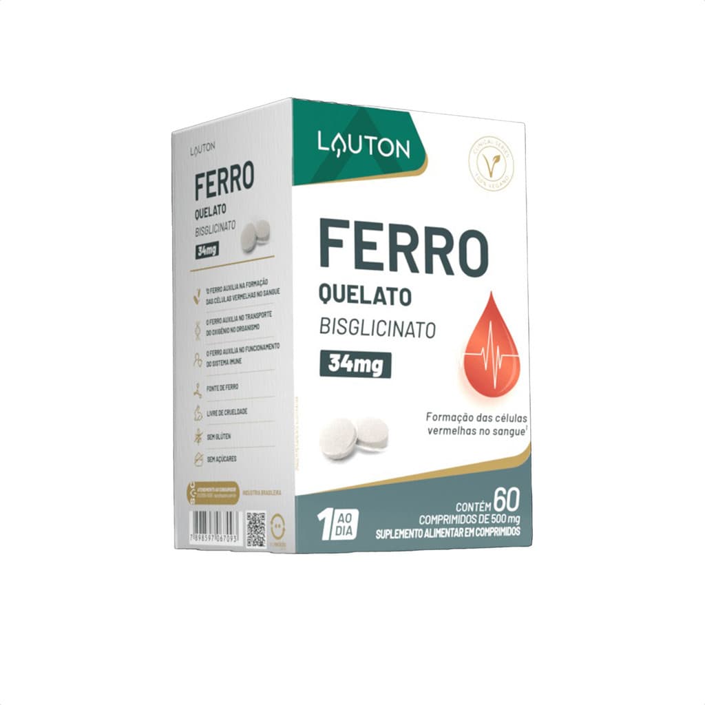 Suplemento Vitamínico Lauton Ferro Quelato 34Mg - 60 Comprimidos