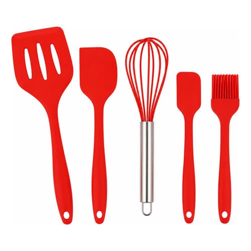 Jogo De Utensílios De Cozinha Em Silicone  5 Peças Vermelho