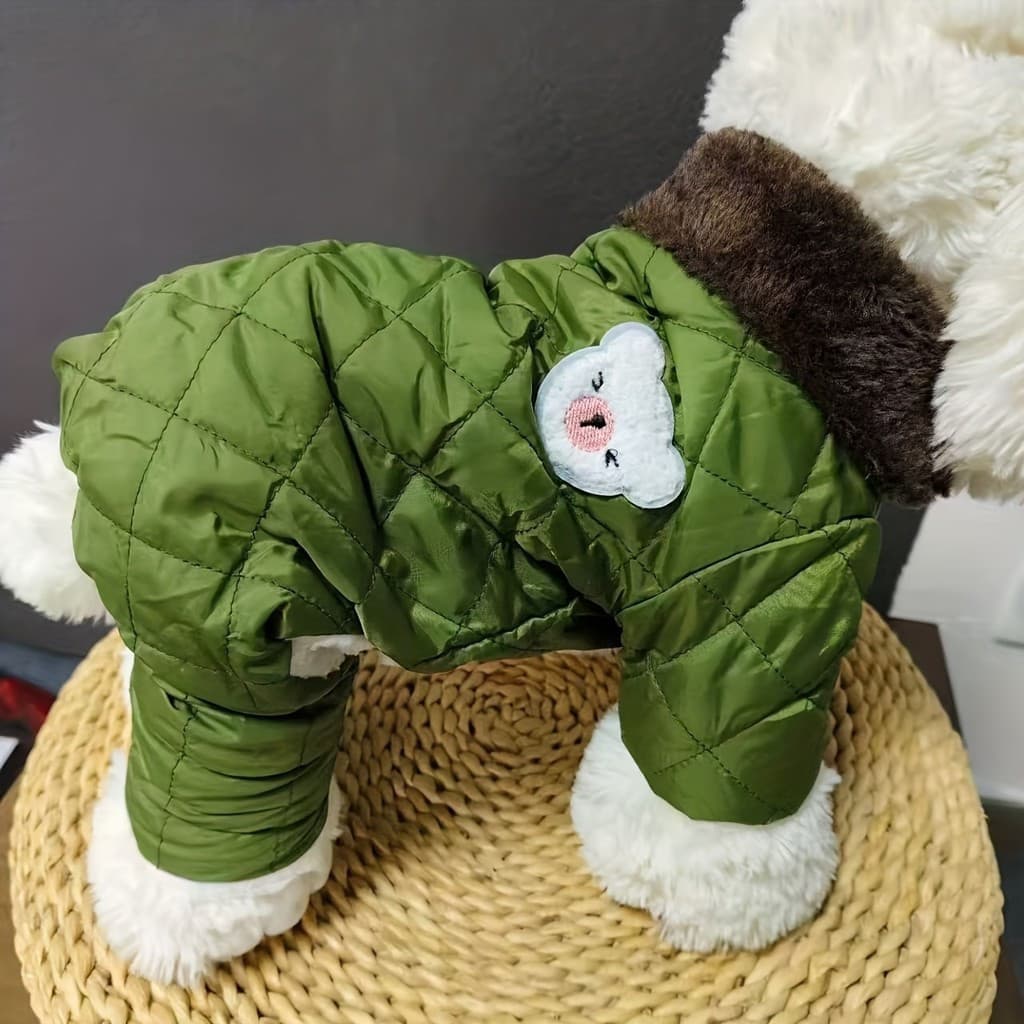 Casaco de Inverno Aconchegante para Cães Pequenos - Forrado com Fleece, Design de Urso de Pelúcia Fofo, Lavável à Máquin