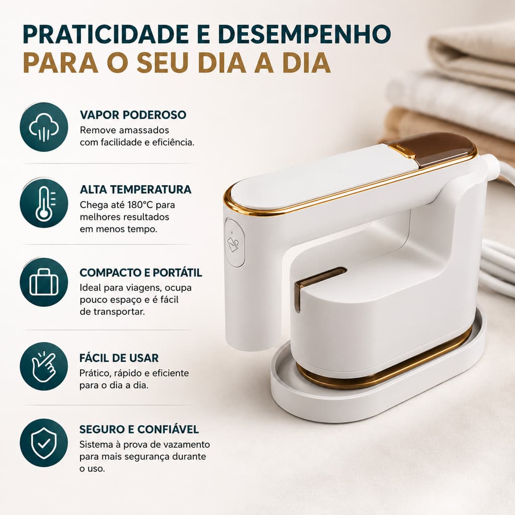 Ferro de Passar a Vapor Branco BAK 127V 1000W Portátil Viagem 3 Velocidades