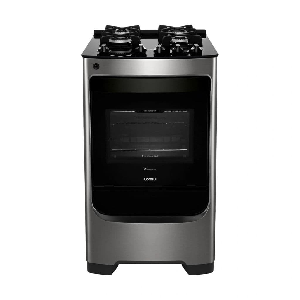 Fogão Consul 4 Bocas Inox com Mesa de Vidro e Grade de Ferro Fundido - CFO4VAR