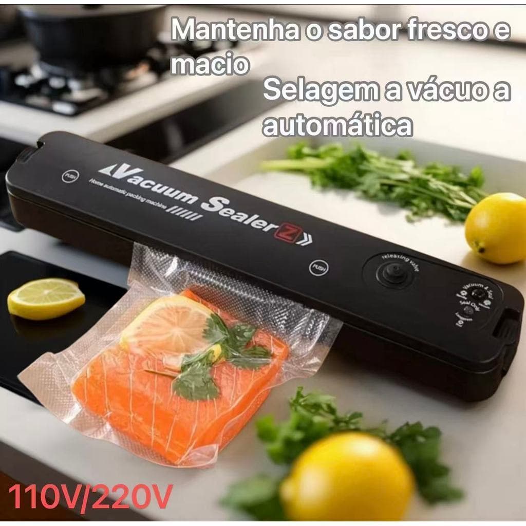 Seladora a Vácuo Doméstica Bivolt | Vacuum Sealer Hermética | Conserva Alimentos | Embaladora Automática 110-220V