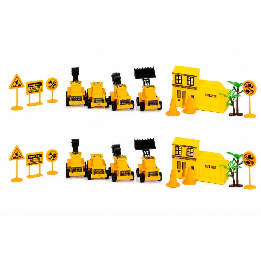 Kit 2 Tratores de Construção Infantil com 12 Peças Cada – Caminhão Escavadeira Veículos de Obras