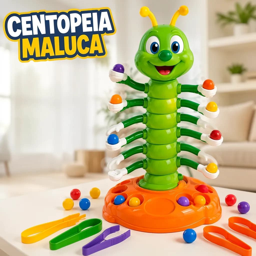 Centopeia Maluca Jogo Infantil Interativo Giratório Música Bolinhas Pinças Coordenação Motora Diversão Família