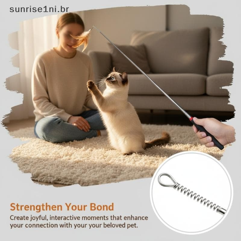 Varinha De Provocação De Gato De Metal Longo Retrátil Brinquedo Interativo Durável Para Animais De Estimação Gatos Inter