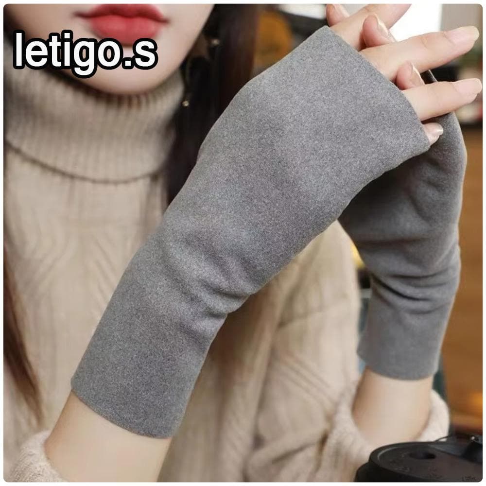 [LETIGO] Luvas De Meio Dedo , Sem Dedos De Proteção De Palma De Pulso De Cor Sólida Veludo Com Tela Sensível Ao Toque