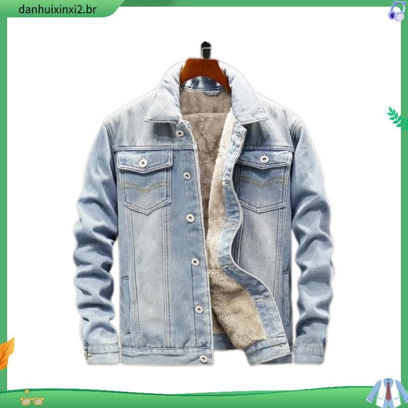 Forro de lã engrossado Denim jaqueta masculina outono inverno novo estilo cordeiro velo jaqueta Casual masculina jaqueta