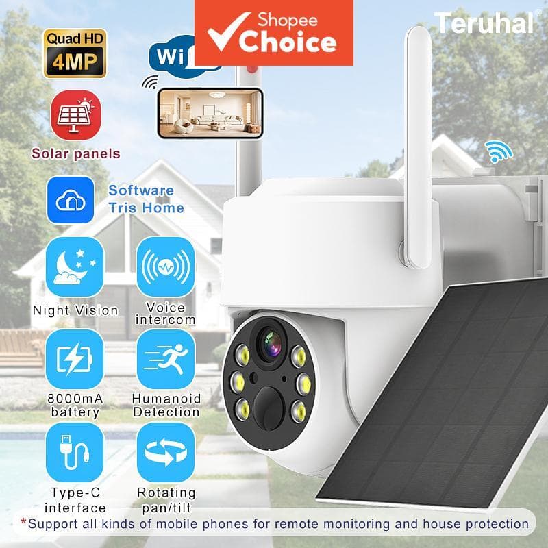 Câmera de segurança solar WiFi 4MP ISCEE, à prova d'água, visão noturna, câmera externa Q6, lente 3,6 mm