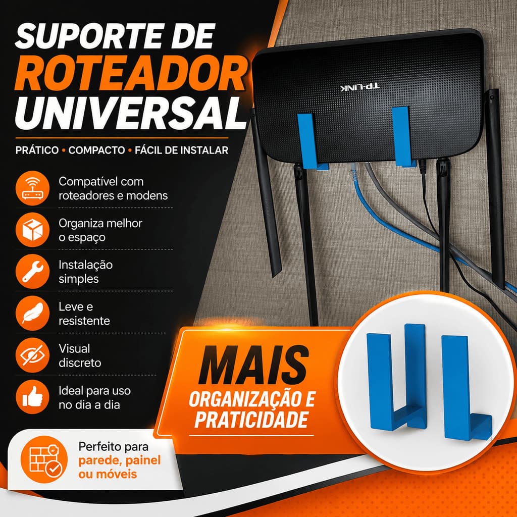 Suporte para Roteador e Modem de Parede Sem Furo com Fita 3M Universal Organizador WiFi Adesivo