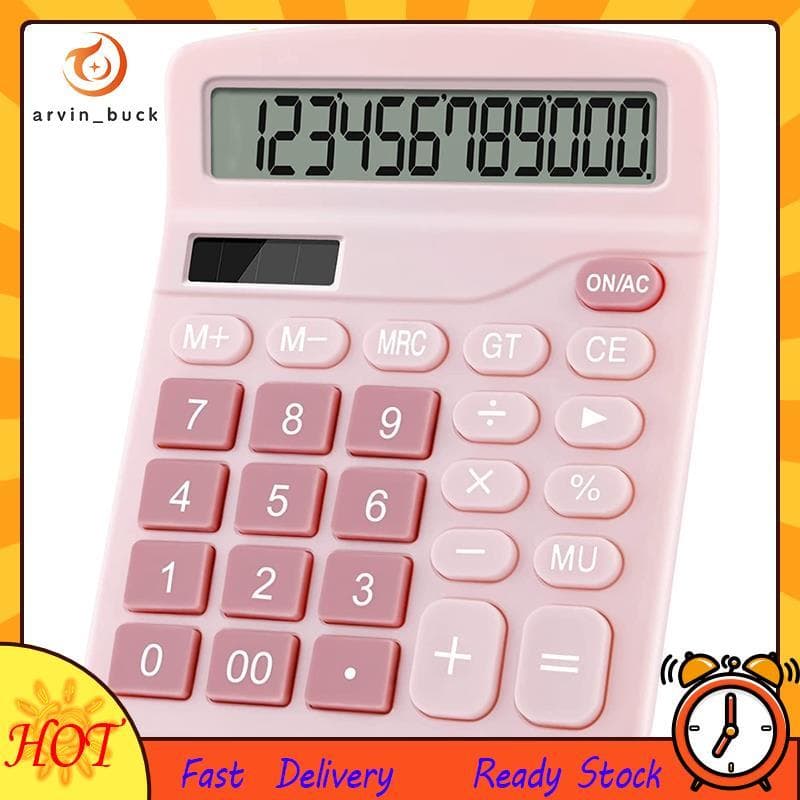 Calculadora Eletrônica De 12 Dígitos Solar De Energia Dupla Mesa Básica Financeira-Rosa