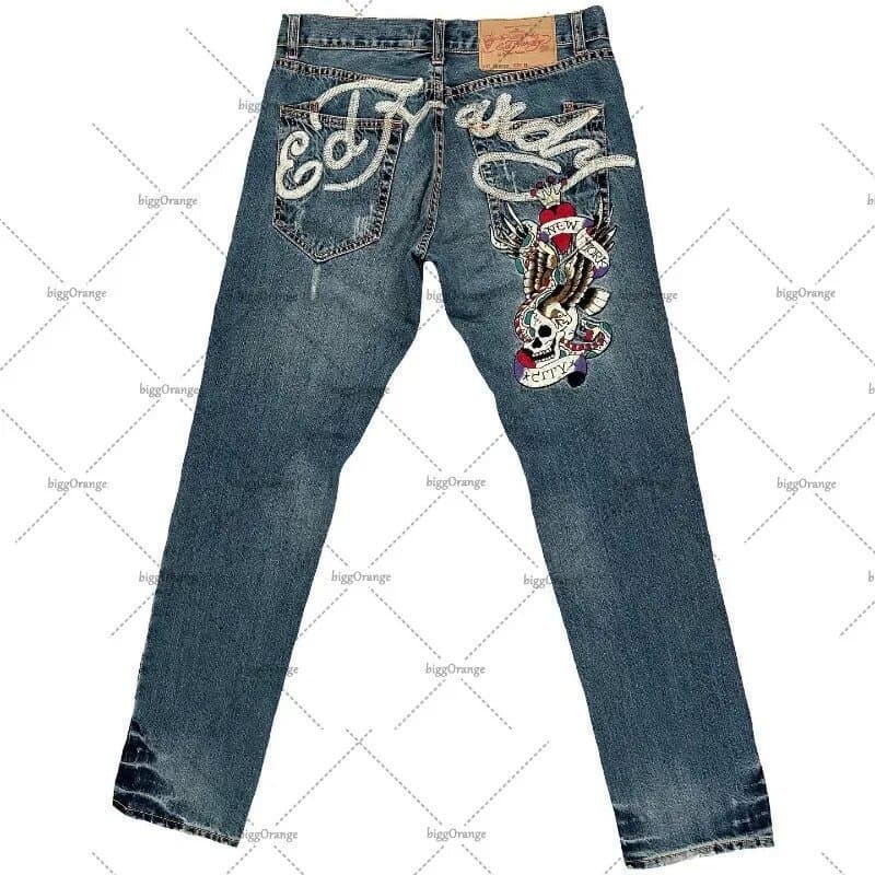 Estilo europeu americano rua jeans masculino Y2K impresso Hip-Hop em linha reta Retro solto jeans de perna larga
