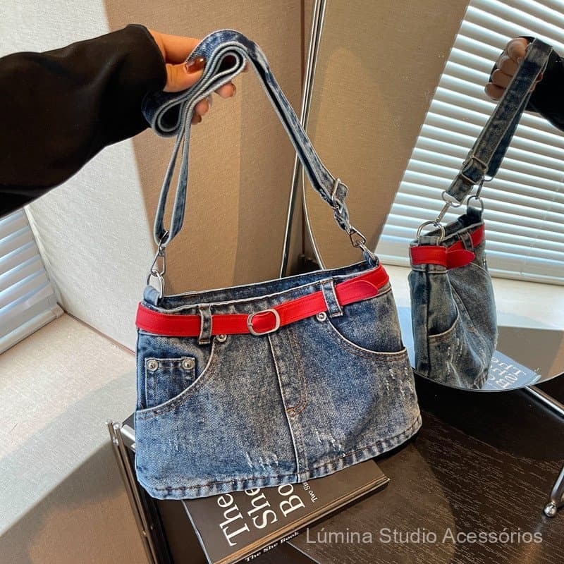 Novos Shorts Jeans Retrô Americanos 2026 para Mulheres com Estilo Hot Girl, Bolsa Transversal de Ombro Único Feminina
