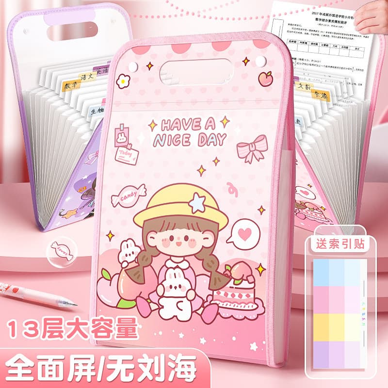 Pasta de armazenamento de papel Super Cute Girl Cartoon Organ Bag A4 Pasta portátil Saco de armazenamento de papel de te