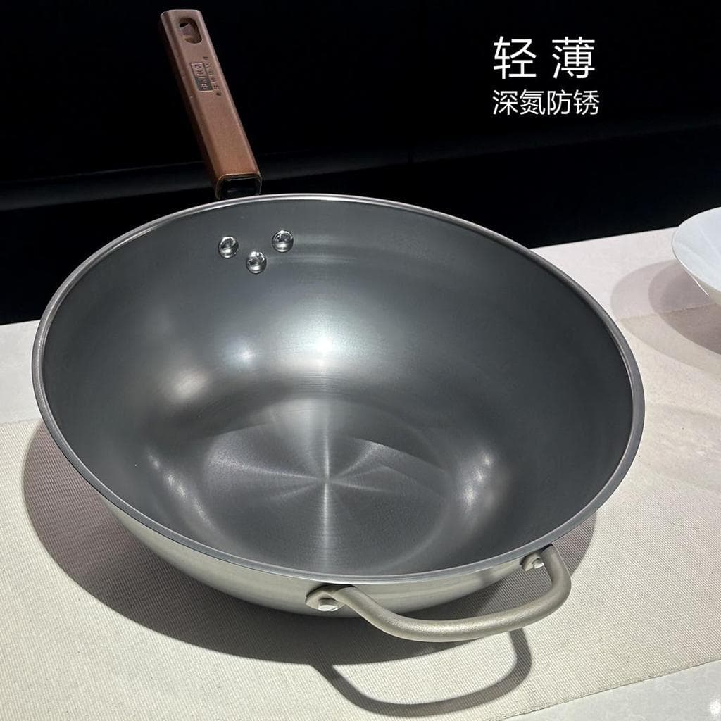 Zhongkang wok leve senhoras com uma mão de cabeça Downpan nitrogênio profundo Anti-ferrugem doméstico wok 32CM fogão de