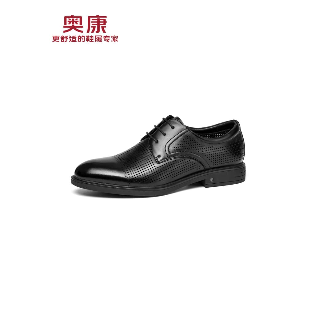 Okcom sapatos de couro masculino verão respirável desodorante jovens trabalhando sapatos masculinos todos pretos sola ma