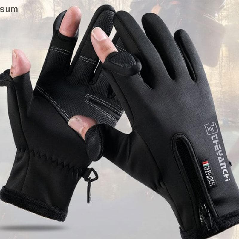 [sum] Luvas De Pesca De Inverno Com 2 Dedos À Prova D'água De Vento Para Ciclismo E BR