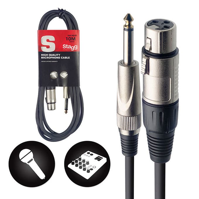 Cabo Stagg para Microfone XLR x P10 10 Metros Preto -  SMC10XP