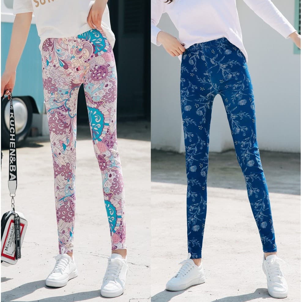 Primavera outono novo estilo impresso Leggings femininas fino-ajuste mais magro olhar exterior usar calças femininas mod
