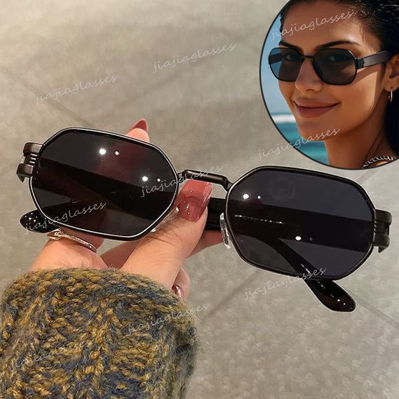 Óculos De Sol De Metal Polígono De Alta Qualidade Para Mulheres Homens Retrô Minimalista Unissex Resistente A UV