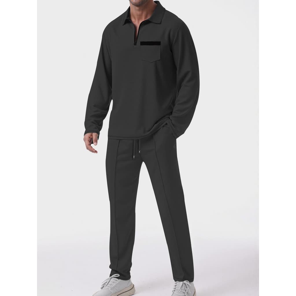 [Venda quente] Masculino Casual lapela meia aberta carcela manga comprida camiseta calças terno masculino [envio rápido]