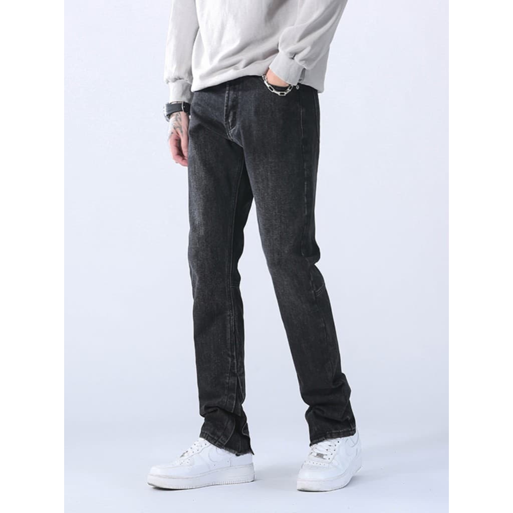 Calças de brim masculinas estilo calças retas soltas High street Wear calças pretas masculinas casuais na moda mais magr