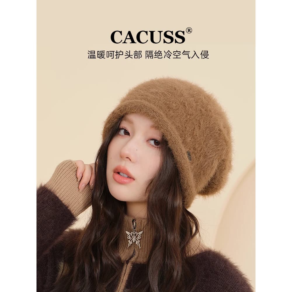 CACUSS Chapéu de circunferência de cabeça grande feminino outono inverno novo estilo chapéu de lã proteção de ouvido cha