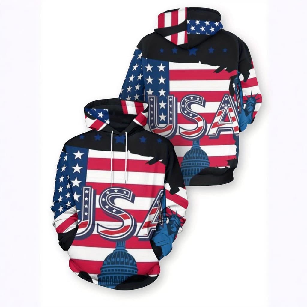 Jaqueta esportiva masculina, moletom casual de outono, moletom com capuz estampado com a bandeira americana, roupa quent