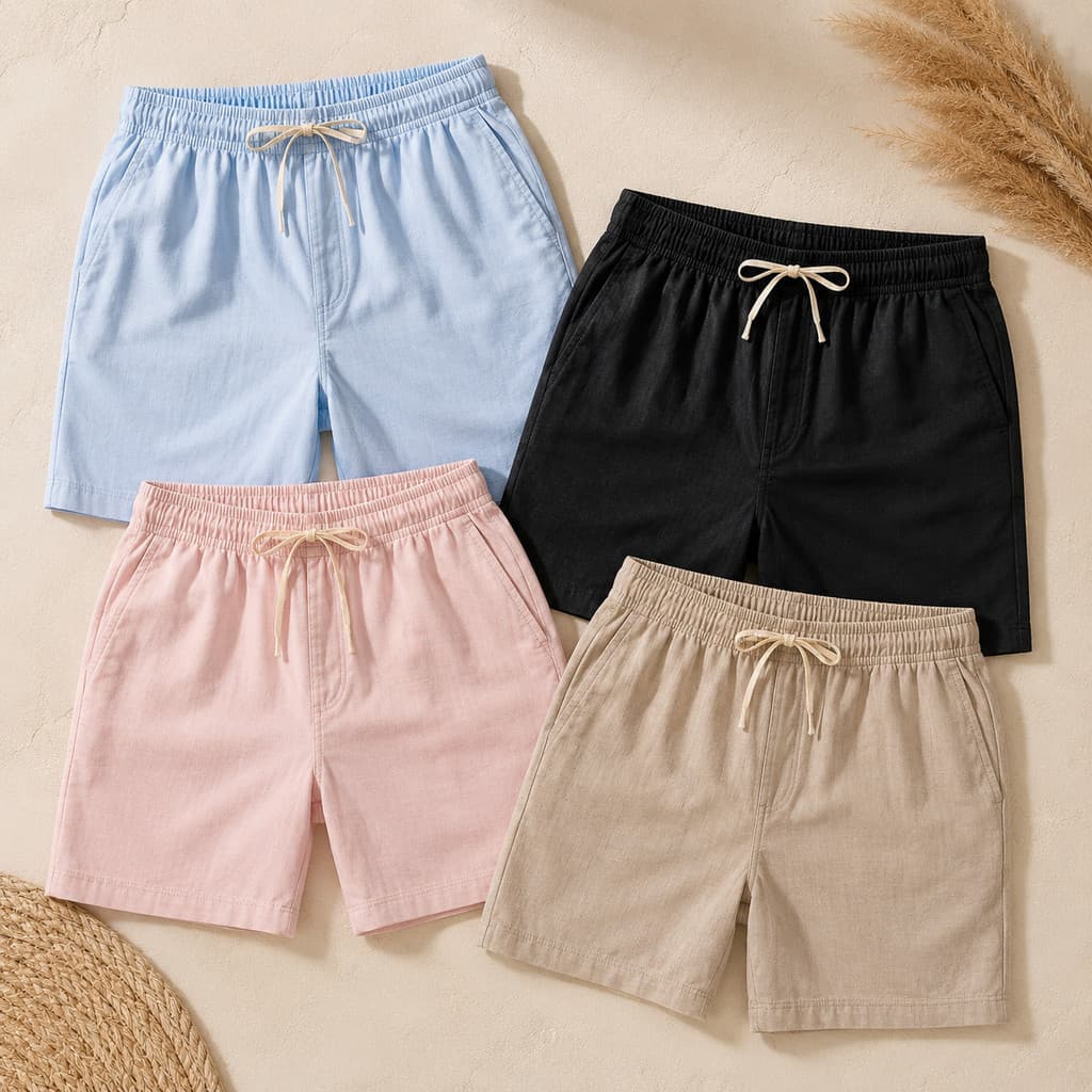 Bermuda Linho Kit com 4 unidades Bermudas Masculinas de Linho com Elástico Confortáveis Casual Verão Praia Passeio