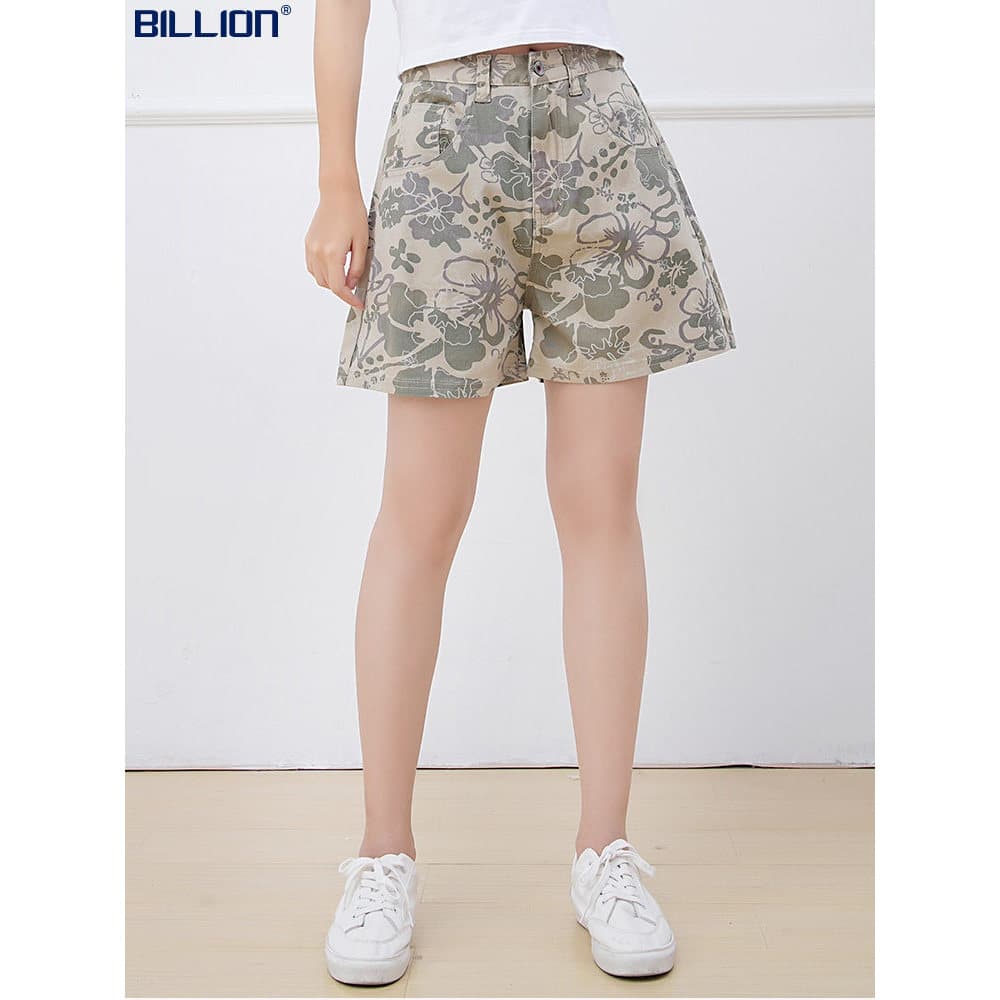 Bilhões de Shorts femininos cintura alta verão exterior usar cor a linha perna larga solta algodão elástico meninas pern