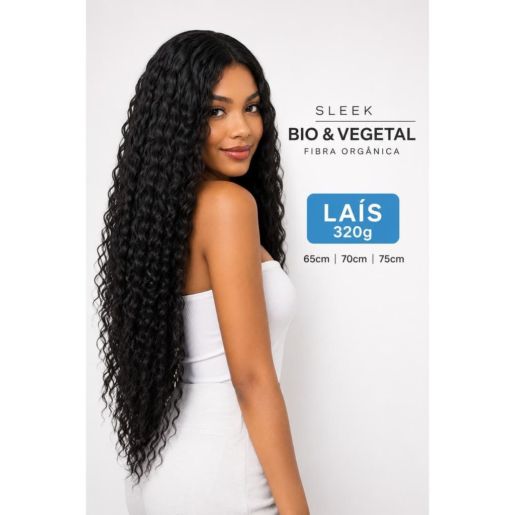 Cabelo Bio Vegetal Sleek Laís 75cm Cacheado Ondulado 320g 9 Telas Fibra Orgânica p/ Entrelace