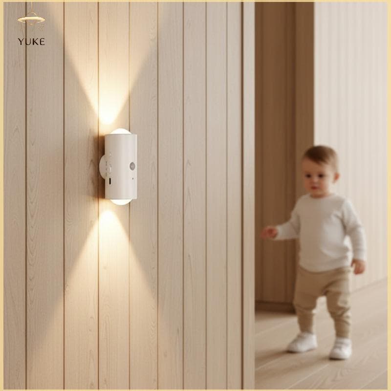 YUKE Luz De Parede Com Sensor De Movimento De Cabeça Dupla 16 RGB USB Recarregável Lâmpada De Montagem Magnética Para Qu
