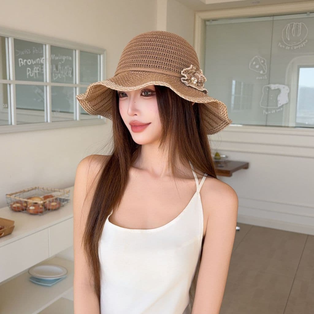 Flor balde chapéu verão feminino chapéu britânico moda chapéu de sol verão chapéu de sol moda oco chapéu de sol