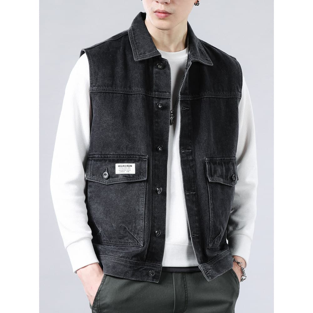 Primavera motocicleta denim colete masculino solto primavera outono denim jaqueta masculina Retro colete sem mangas na m