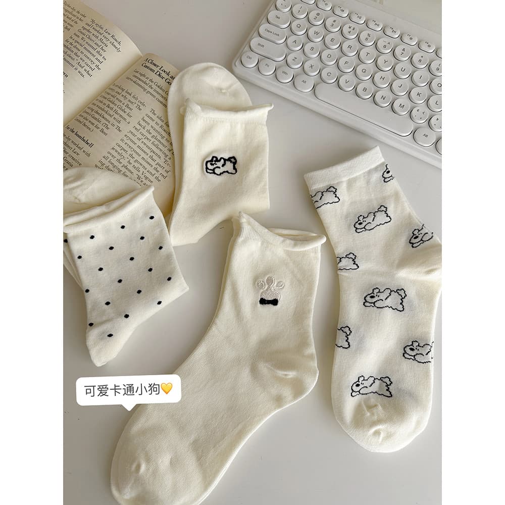 Desossado puro algodão Curling lado meias femininas primavera verão meias finas estilo Preppy japonês bonito bolinhas me