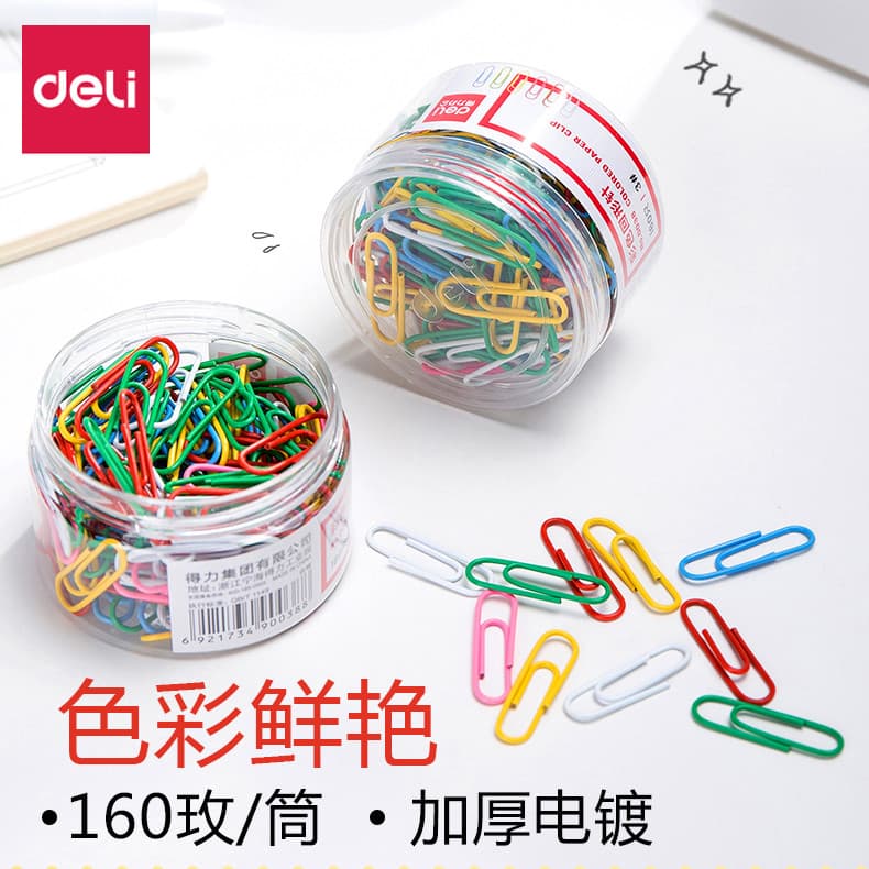 Clipe de papel Deli 0038 cores criativo fofo clipe de papel médio material de escritório 29 mm 160 unidades/tubo