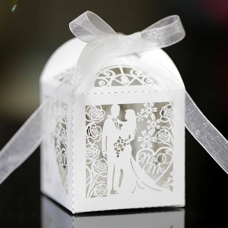 Decorationbt 50 Peças Caixas De Lembrancinhas De Casamento Com Fitas Vintage Pequena Caixa De Presente Esculpida Doces O