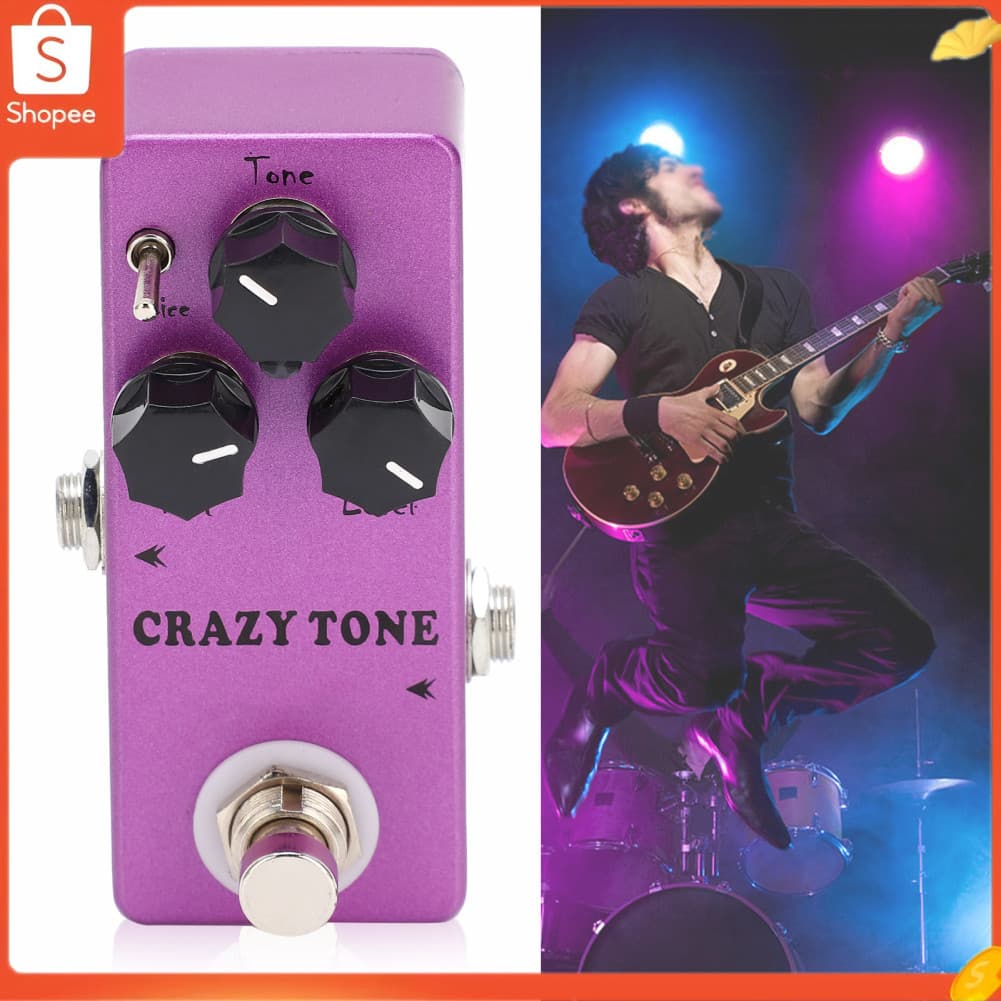 Pedal de efeito de distorção para guitarra, tom louco, circuito analógico, coro com caixa de metal de 3 botões, ajuste