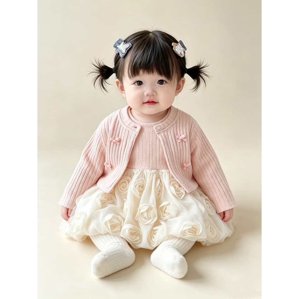 Feminino bebê terno outono moda malha Cardigan vestido roupas de bebê doce bonito outono Outing roupas