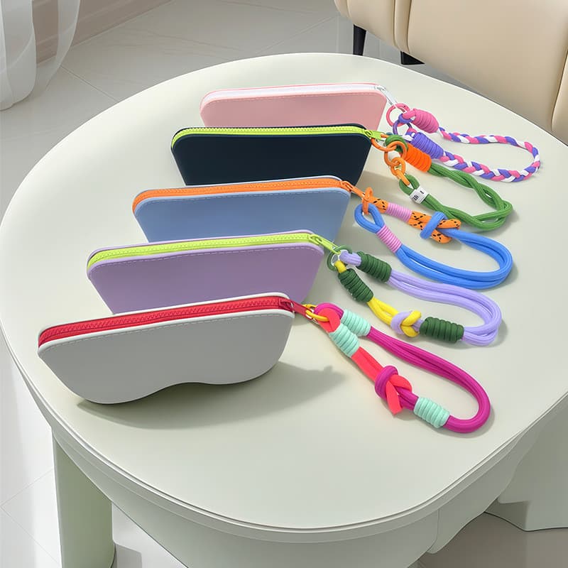 Bolsa popular para guardar óculos, estojo de silicone dopamina com cordão, bolsa para óculos de sol, bolsa de pulso.