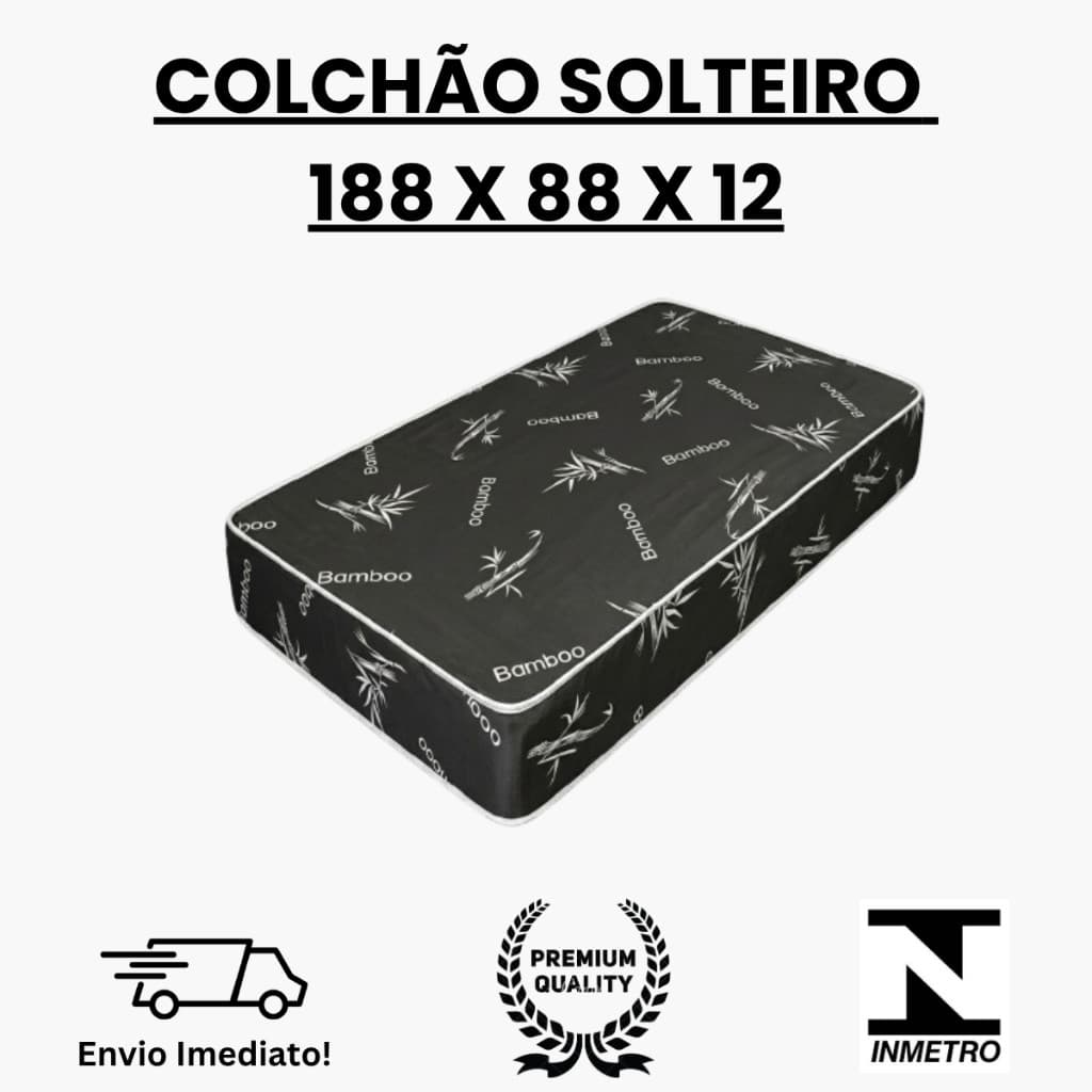 Colchão Solteiro 188 x 88 x 12 cm D20 Estampado Preto – Conforto e Estilo para Seu Quarto Envio Imediato