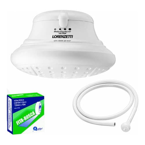 Kit Chuveiro Lorenzetti Bella Ducha Ultra 4t 220v 6800W + Veda Rosca Branco Banho Quente