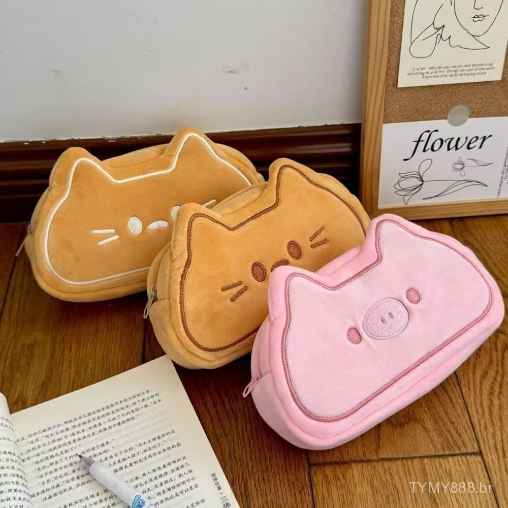 Caneta Memo, Gato Doce, Bolsa de Pelúcia, Suprimentos de Estudo, Caixa de Armazenamento de Papelaria