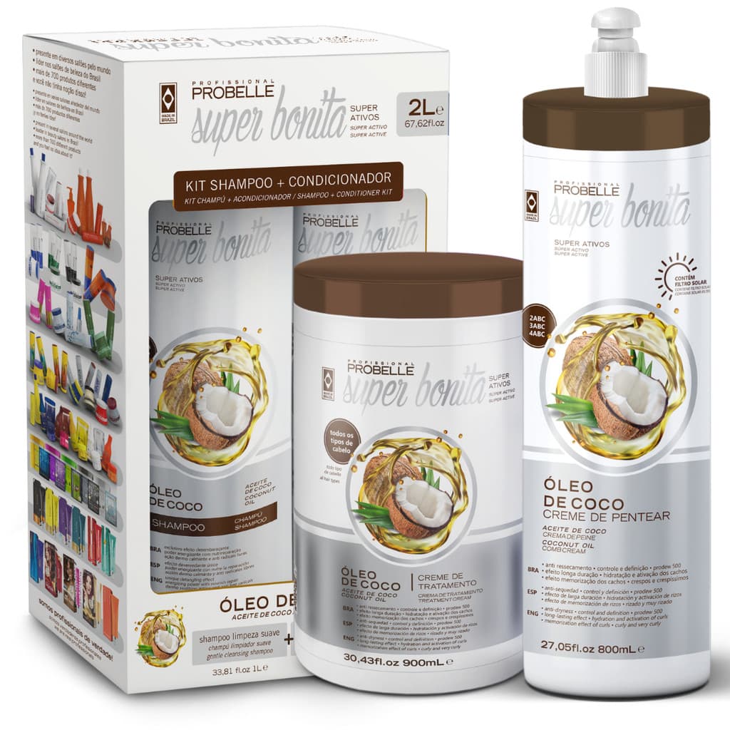 Kit Pack Shampoo 1L + Cond. 1L + Mascara 900G + Pentear 800G - Probelle