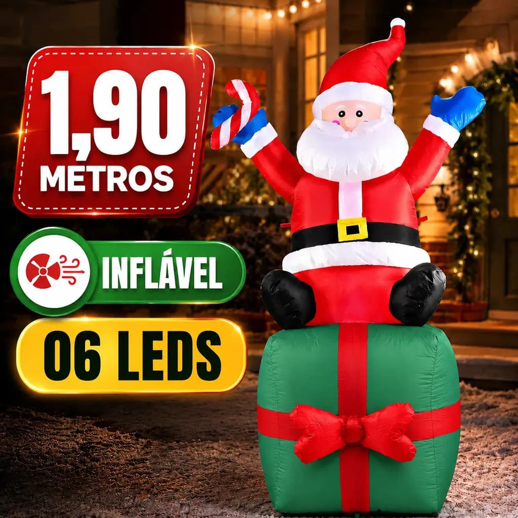 Papai Noel Inflável Gigante 1,90m Boneco Decoração De Natal Infla Automático Bivolt Vermelho 127/220v