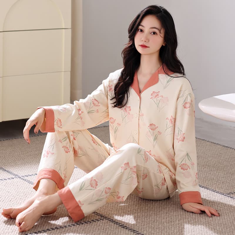 2025 novo estilo pijamas senhoras primavera outono estilo outono puro algodão de manga comprida Loungewear algodão estil