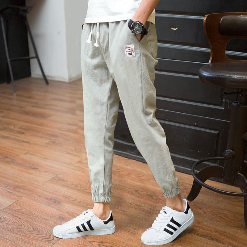 Calças casuais de verão Slim-fit meninos Harem calças na altura do tornozelo algodão linho calças soltas masculino versã